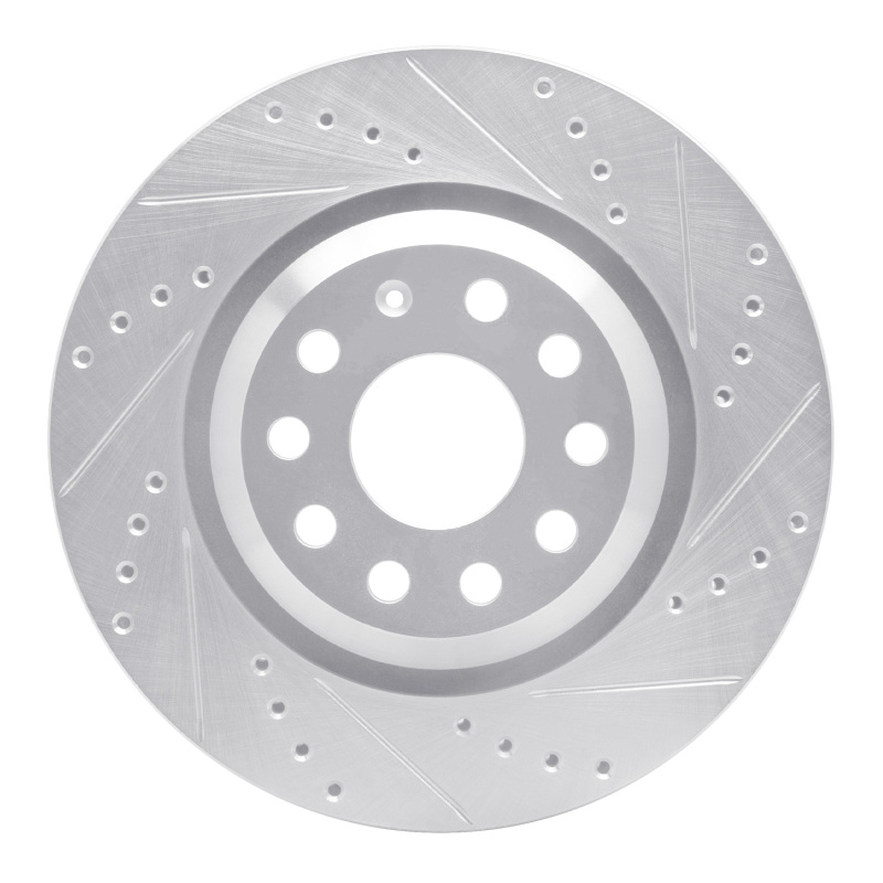 Audi Q3 Brake Rotor (1) - Rear Right - R1 Concepts - Drilled & Slotted - Silver - `06-`25